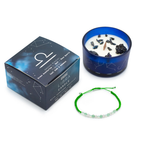   Zodiac Crystal Candle with Gemstone Bracelet - Libra