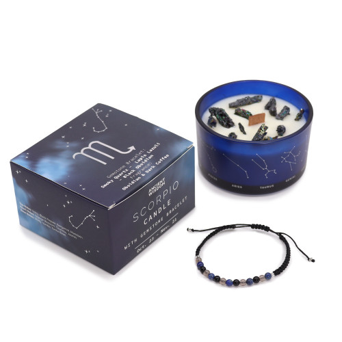 Zodiac Crystal Candle with Gemstone Bracelet - Scorpio