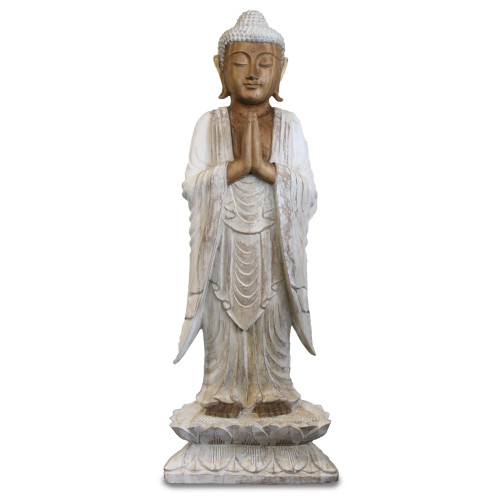 Buddha Statue Standing - Whitewash - 1m